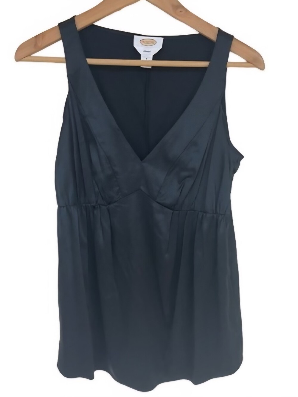 Talbots Silk Stretch Sleeveless V-Neck Black Dressy Tank Top Blouse Women's 14